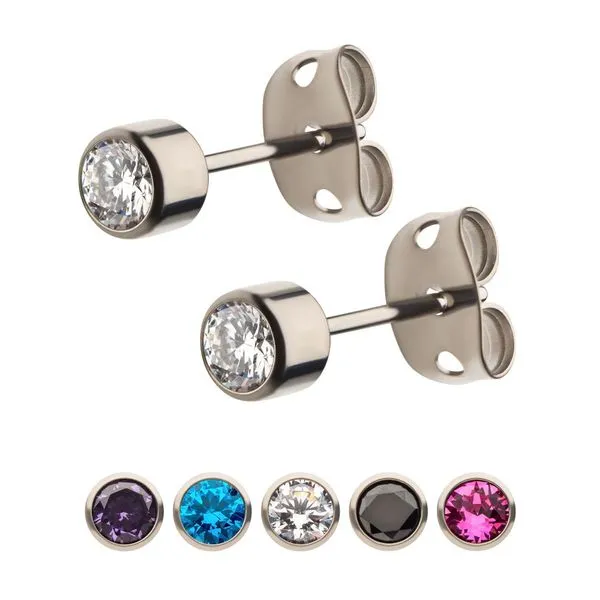 20g Titanium Post and Butterfly Back with Bezel Set Gem Stud Earrings Banks Jewelers Burnsville, NC