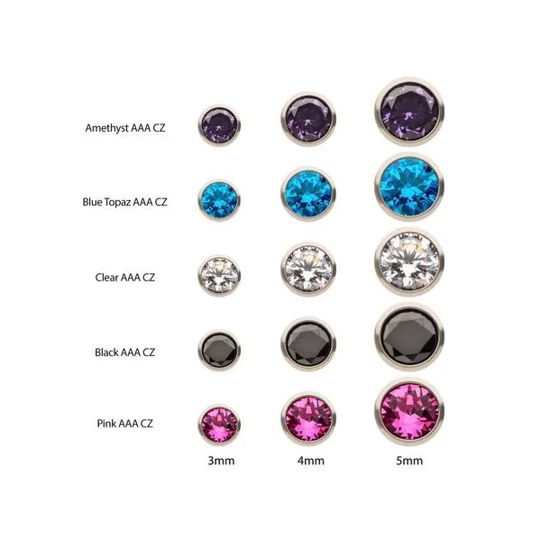 20g Titanium Post and Butterfly Back with Bezel Set Gem Stud Earrings Image 2 Spath Jewelers Bartow, FL