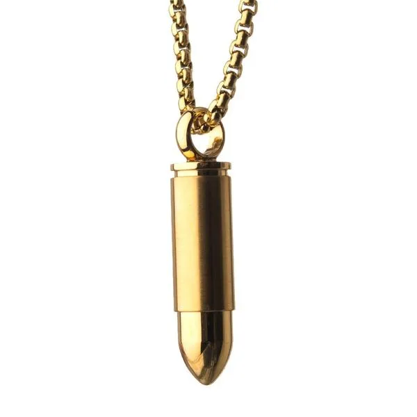 Stainless Steel & Gold IP Memorial Bullet Pendant with Gold IP Chain Image 2 Ken Walker Jewelers Gig Harbor, WA