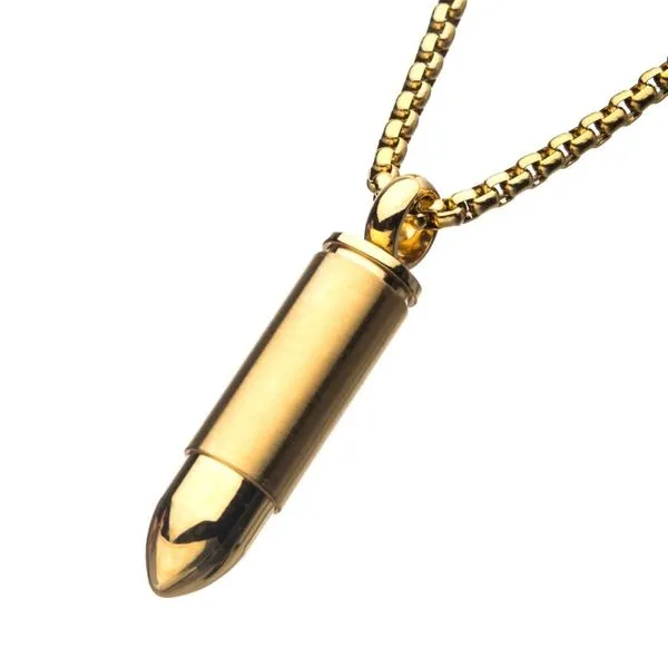 Stainless Steel & Gold IP Memorial Bullet Pendant with Gold IP Chain Image 3 Ken Walker Jewelers Gig Harbor, WA