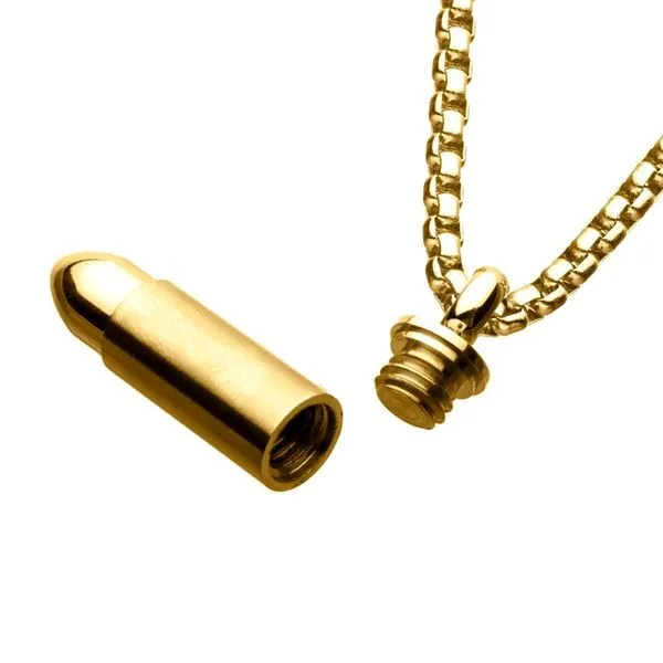 Stainless Steel & Gold IP Memorial Bullet Pendant with Gold IP Chain Image 4 Ken Walker Jewelers Gig Harbor, WA