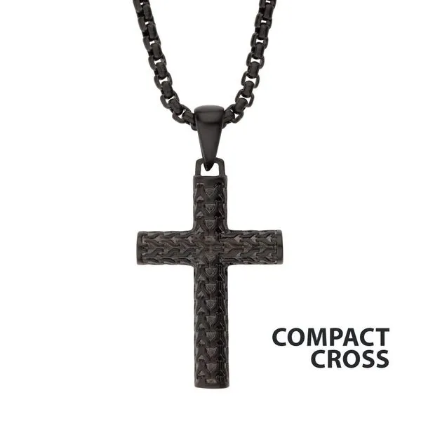 Black IP Matte Finish Steel Scale Cross Drop Pendant Timmreck & McNicol Jewelers McMinnville, OR