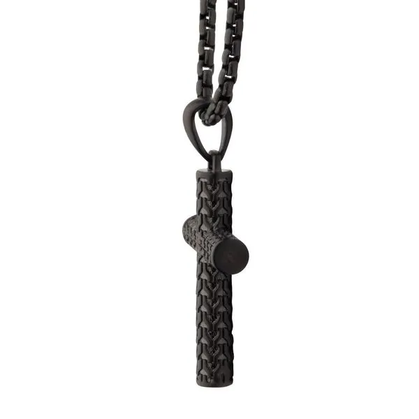 Black IP Matte Finish Steel Scale Cross Drop Pendant Image 3 Daniel Jewelers Brewster, NY