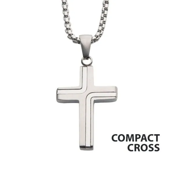 Steel Cross Drop Pendant with Round Box Chain Alan Miller Jewelers Oregon, OH