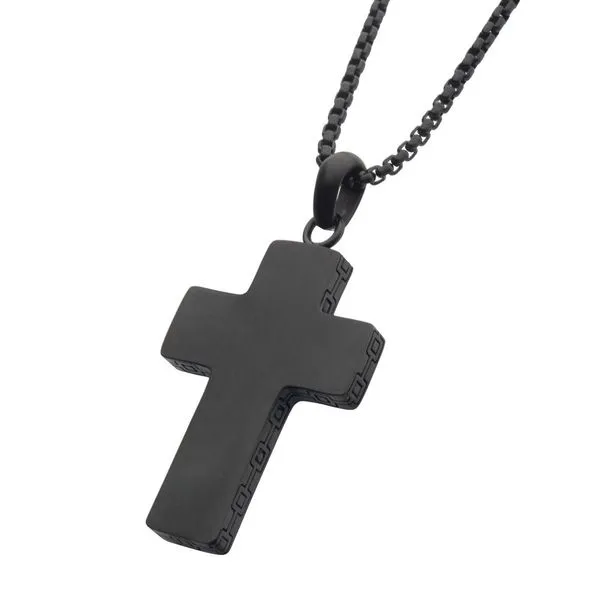 Black IP Engravable Cross Pendant with Round Box Chain Image 2 Morin Jewelers Southbridge, MA