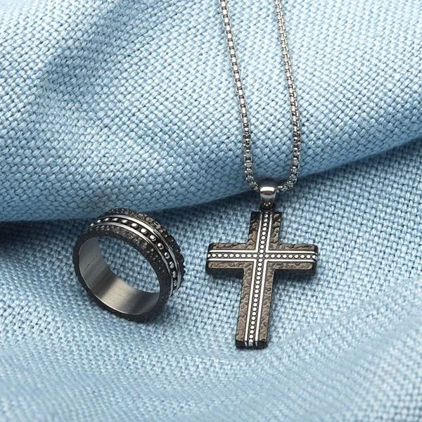 Stainless Steel Blacksmith Hammered Pendant with Box Chain Image 4 Cellini Design Jewelers Orange, CT