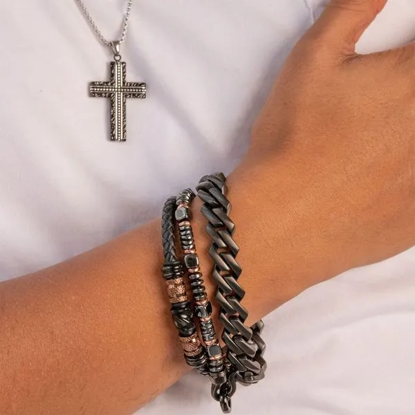 Stainless Steel Blacksmith Hammered Pendant with Box Chain Image 5 Cellini Design Jewelers Orange, CT