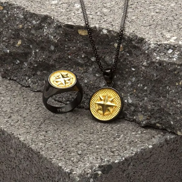 18Kt Gold IP Wayfinder Engravable Compass Medallion Pendant with Black IP Box Chains for Grads Image 4 Ken Walker Jewelers Gig Harbor, WA