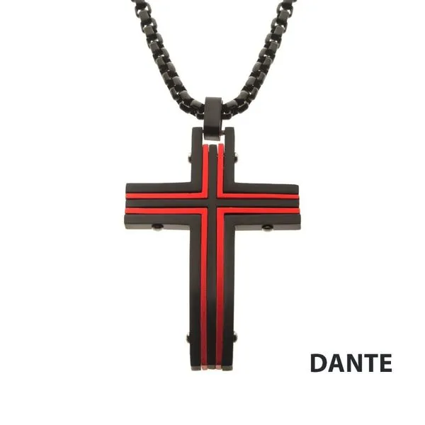 Black & Red IP Dante Cross Pendant with Chain Spath Jewelers Bartow, FL