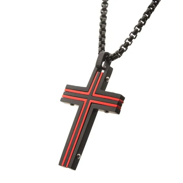 Black & Red IP Dante Cross Pendant with Chain Image 2 Spath Jewelers Bartow, FL