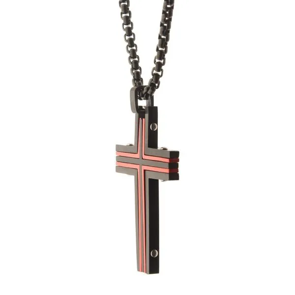 Black & Red IP Dante Cross Pendant with Chain Image 3 Daniel Jewelers Brewster, NY