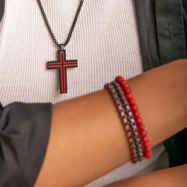 Black & Red IP Dante Cross Pendant with Chain Image 4 Daniel Jewelers Brewster, NY