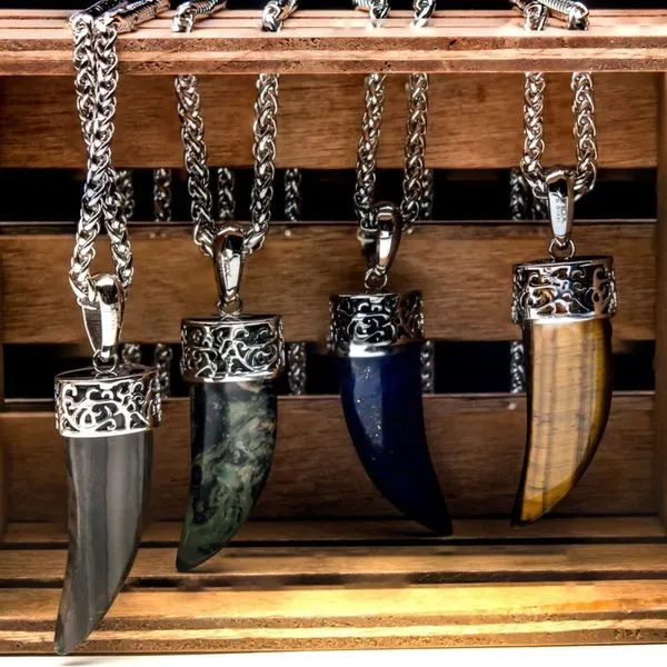 Lapis Lazuli Claw Stainless Steel Pendant Image 4 Alan Miller Jewelers Oregon, OH