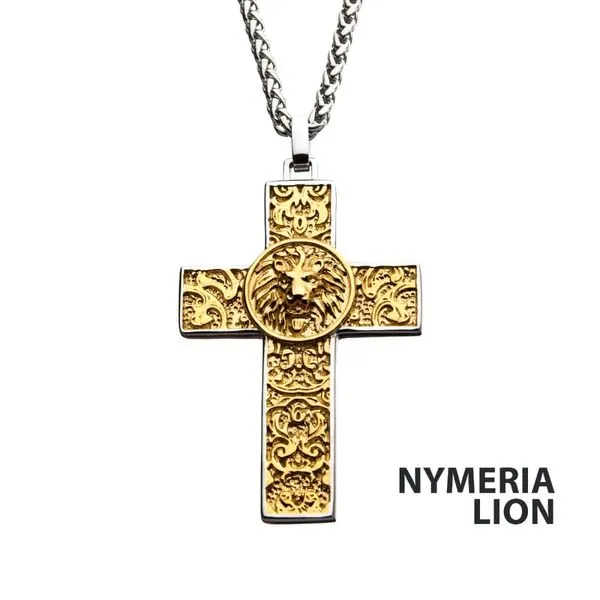 Steel with Gold IP Nymeria Lion Pendant with Chain Timmreck & McNicol Jewelers McMinnville, OR