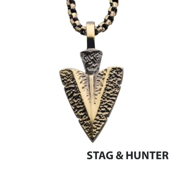 Antiqued Gold IP Arrowhead Pendant with Bold Box Chain Morin Jewelers Southbridge, MA