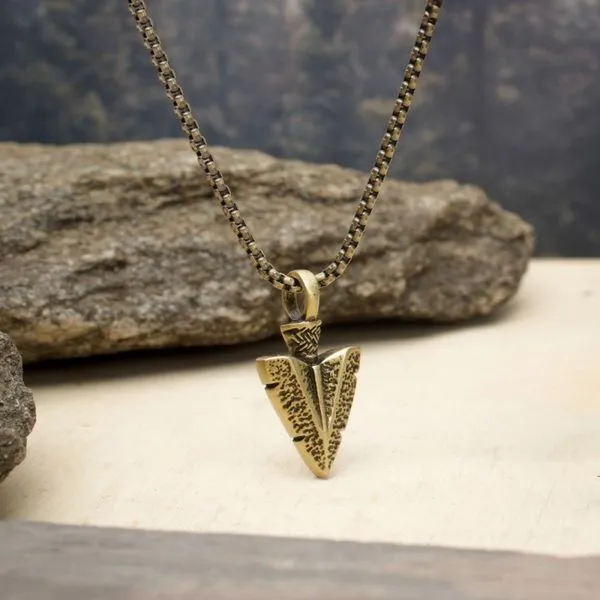 Antiqued Gold IP Arrowhead Pendant with Bold Box Chain Image 4 Timmreck & McNicol Jewelers McMinnville, OR