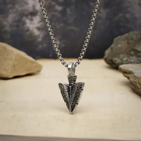 Antiqued Steel Arrowhead Pendant with Bold Box Chain Image 4 Morin Jewelers Southbridge, MA
