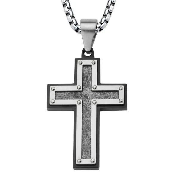 Textured Black IP Cross Pendant with Chain Spath Jewelers Bartow, FL