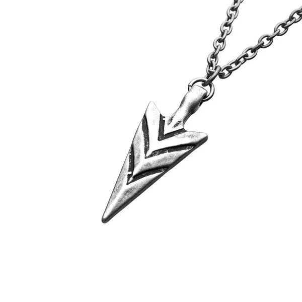 Stainless Steel & Antiqued Finish Arrowhead Pendant with Chain Image 2 Timmreck & McNicol Jewelers McMinnville, OR