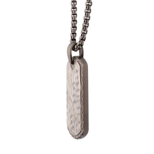 Gun Metal IP Stainless Steel Chiseled Bold Tag Firenze Pendant with Box Chain Image 3 Timmreck & McNicol Jewelers McMinnville, OR