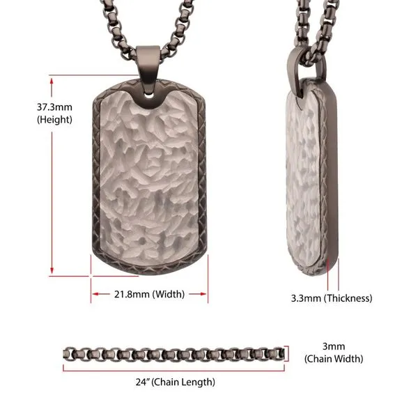 Gun Metal IP Stainless Steel Chiseled Bold Tag Firenze Pendant with Box Chain Image 4 Timmreck & McNicol Jewelers McMinnville, OR