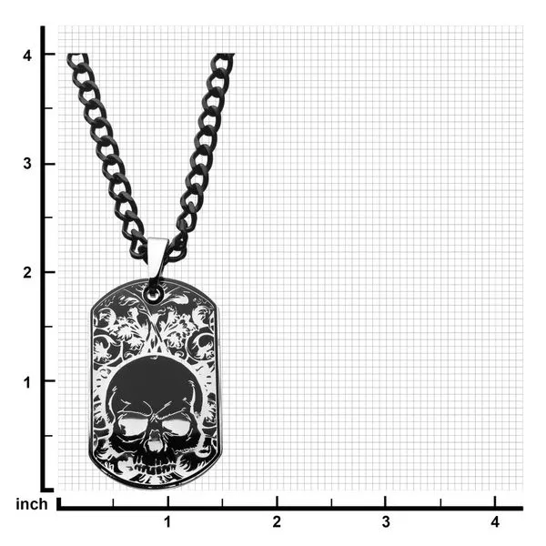 Stainless Steel Black IP with Skull Design Dog Tag Pendant with Chain Image 3 Rihner's Jewelry Gretna, LA
