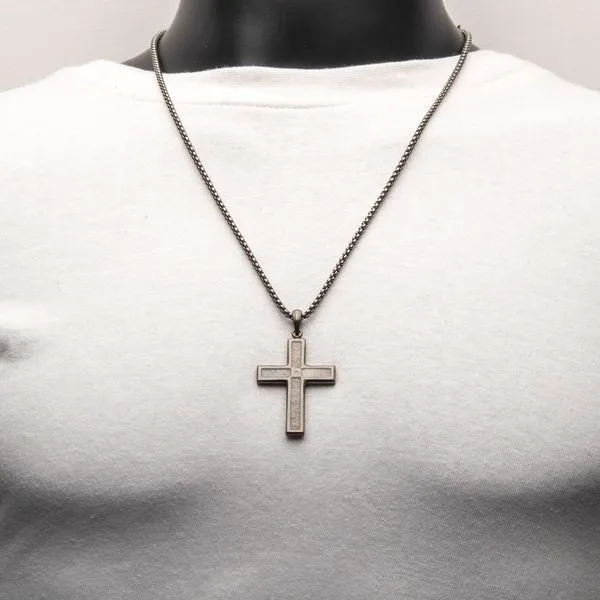 Gun Metal IP Steel Matte Finish Deer Antler Inlay with CZ Cross Pendant Image 4 Spath Jewelers Bartow, FL