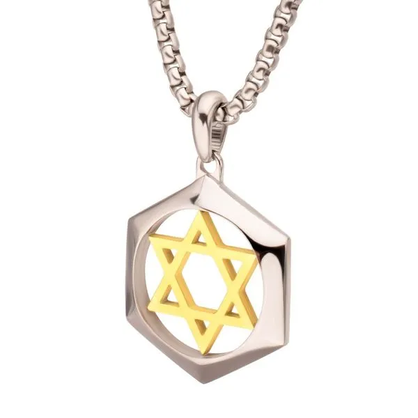 18Kt Gold IP Stainless Steel Star of David Pendant Image 2 Rihner's Jewelry Gretna, LA