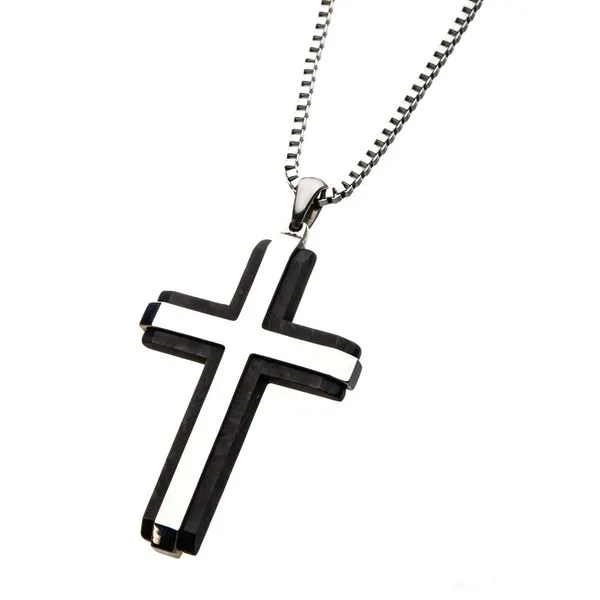 Double-Layer Two Tone Cross Pendant with Chain Image 2 Alan Miller Jewelers Oregon, OH