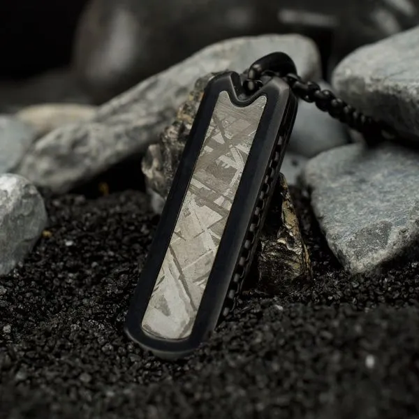 Black IP Steel Meteorite Dog Tag Pendant Image 3 Rihner's Jewelry Gretna, LA