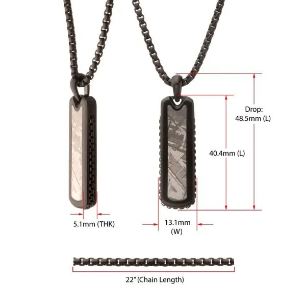Black IP Steel Meteorite Dog Tag Pendant Image 4 Rihner's Jewelry Gretna, LA