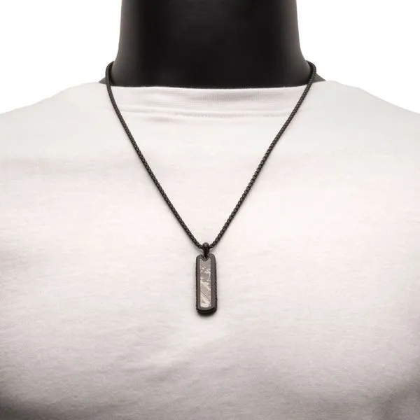 Black IP Steel Meteorite Dog Tag Pendant Image 5 Rihner's Jewelry Gretna, LA