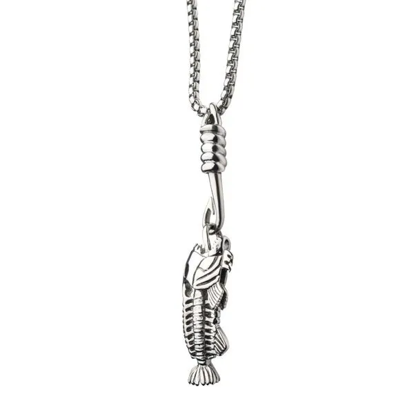 Polished Steel Fishbone Pendant with Hook & Box Chain Image 3 Timmreck & McNicol Jewelers McMinnville, OR