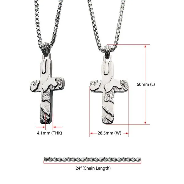 Matte Steel 3D Canyon Pattern Pendant with Box Chain Image 4 Spath Jewelers Bartow, FL
