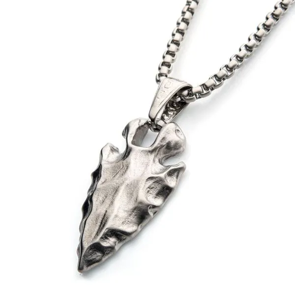 Brushed Steel Chiseled Arrowhead Pendant with Box Chain Image 2 Spath Jewelers Bartow, FL