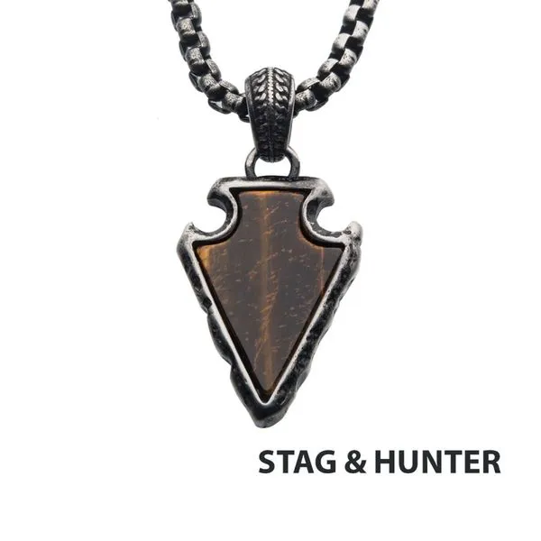 Tiger Eye Stone with Gun Metal IP Frame Pendant on a Black IP Bail with Black IP Box Chain Spath Jewelers Bartow, FL