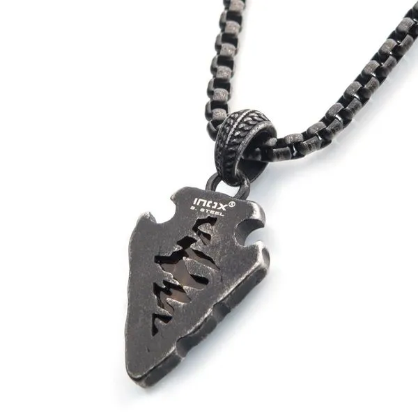 Tiger Eye Stone with Gun Metal IP Frame Pendant on a Black IP Bail with Black IP Box Chain Image 4 Spath Jewelers Bartow, FL