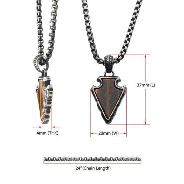 Tiger Eye Stone with Gun Metal IP Frame Pendant on a Black IP Bail with Black IP Box Chain Image 5 Spath Jewelers Bartow, FL