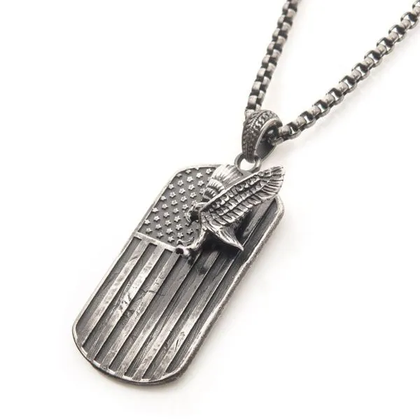 Gun Metal IP Rugged American Flag with Polished Steel 3D Eagle Pendant Image 2 Rihner's Jewelry Gretna, LA
