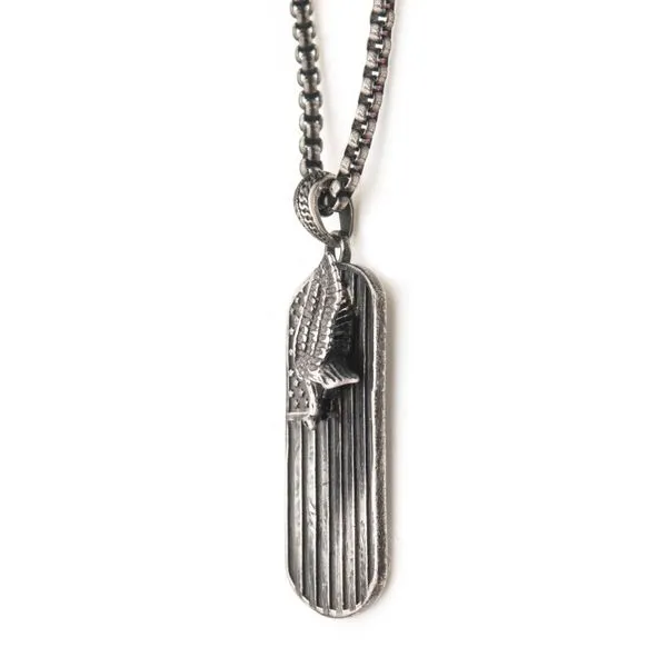 Gun Metal IP Rugged American Flag with Polished Steel 3D Eagle Pendant Image 3 Rihner's Jewelry Gretna, LA