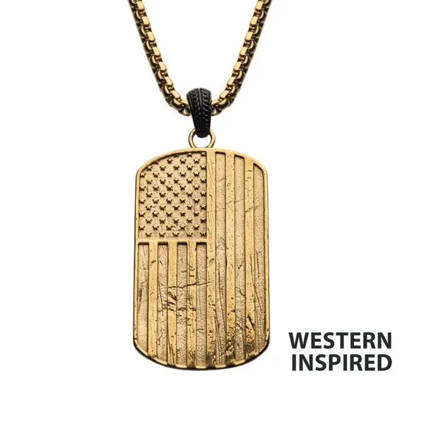 Polished Gold IP Rugged American Flag Pendant on a Polished Black IP Bail Spath Jewelers Bartow, FL