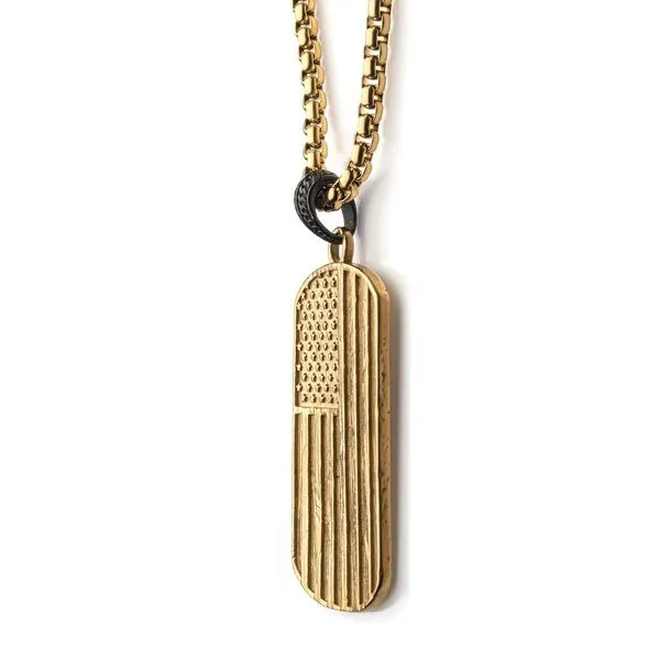 Polished Gold IP Rugged American Flag Pendant on a Polished Black IP Bail Image 3 Cellini Design Jewelers Orange, CT