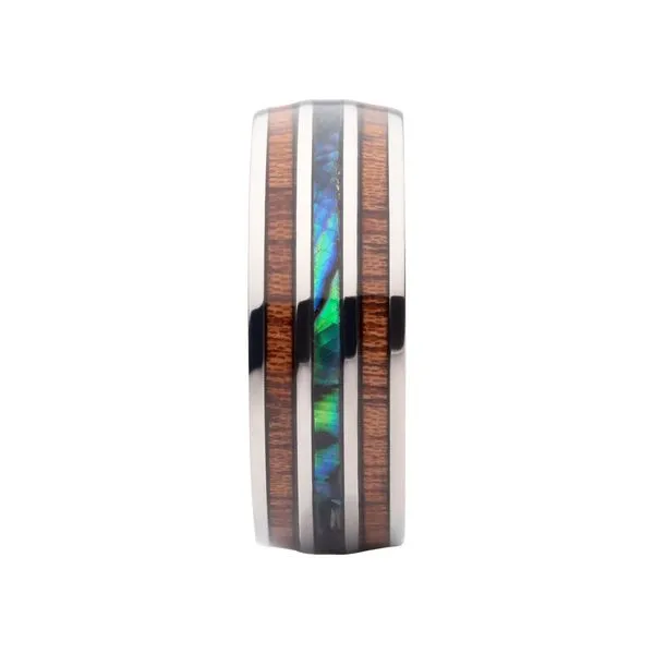 Titanium Wood & Shell Inlay Ring Image 3 Banks Jewelers Burnsville, NC