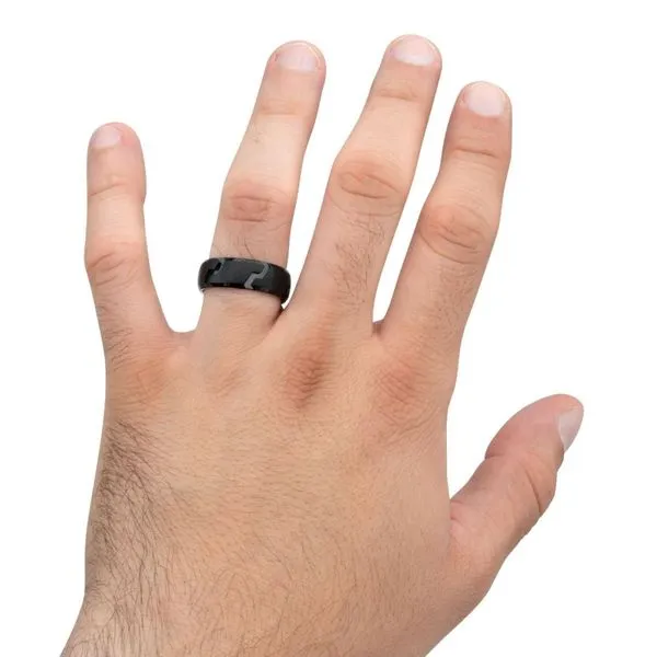 Black IP Titanium Matte Black Tread Pattern Ring with Half Sizes Image 5 Valentine's Fine Jewelry Dallas, PA