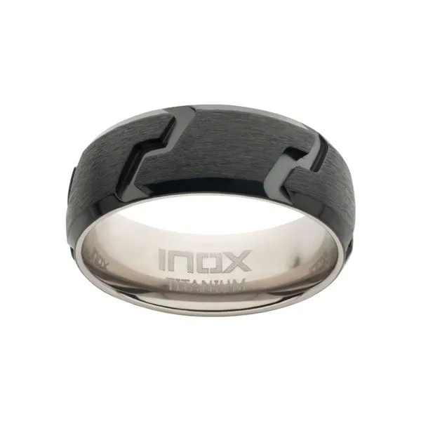 Black IP Titanium Matte Black Tread Pattern Ring with Half Sizes Image 2 Morin Jewelers Southbridge, MA