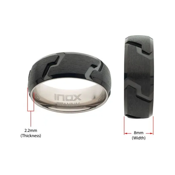 Black IP Titanium Matte Black Tread Pattern Ring with Half Sizes Image 4 Morin Jewelers Southbridge, MA