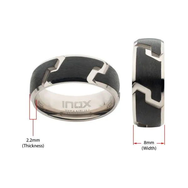Black IP Titanium Tread Pattern Ring with Half Sizes Image 4 Woelk's House of Diamonds Russell, KS