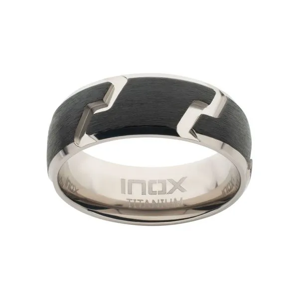 Black IP Titanium Tread Pattern Ring with Half Sizes Image 2 Alan Miller Jewelers Oregon, OH