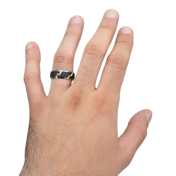 Black IP Titanium Tread Pattern Ring with Half Sizes Image 5 Alan Miller Jewelers Oregon, OH