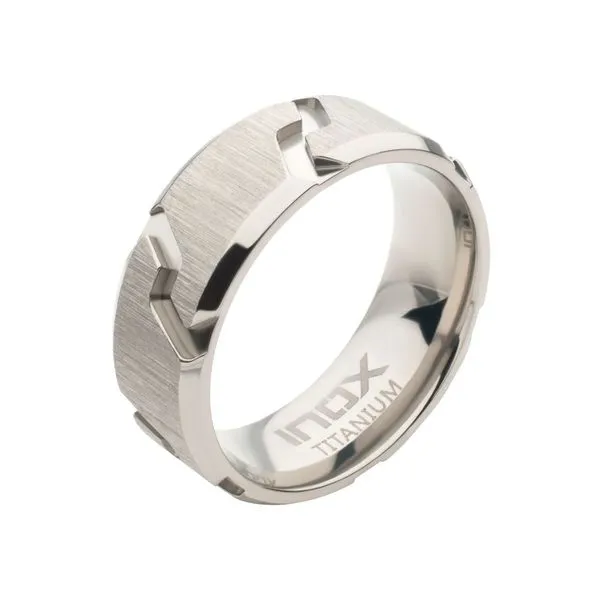 Titanium Tread Pattern Ring with Half Sizes Alan Miller Jewelers Oregon, OH